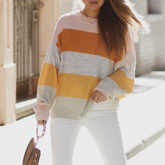 H&M Colorblock Pastel Striped Crewneck Sweater - Picture 6 of 8